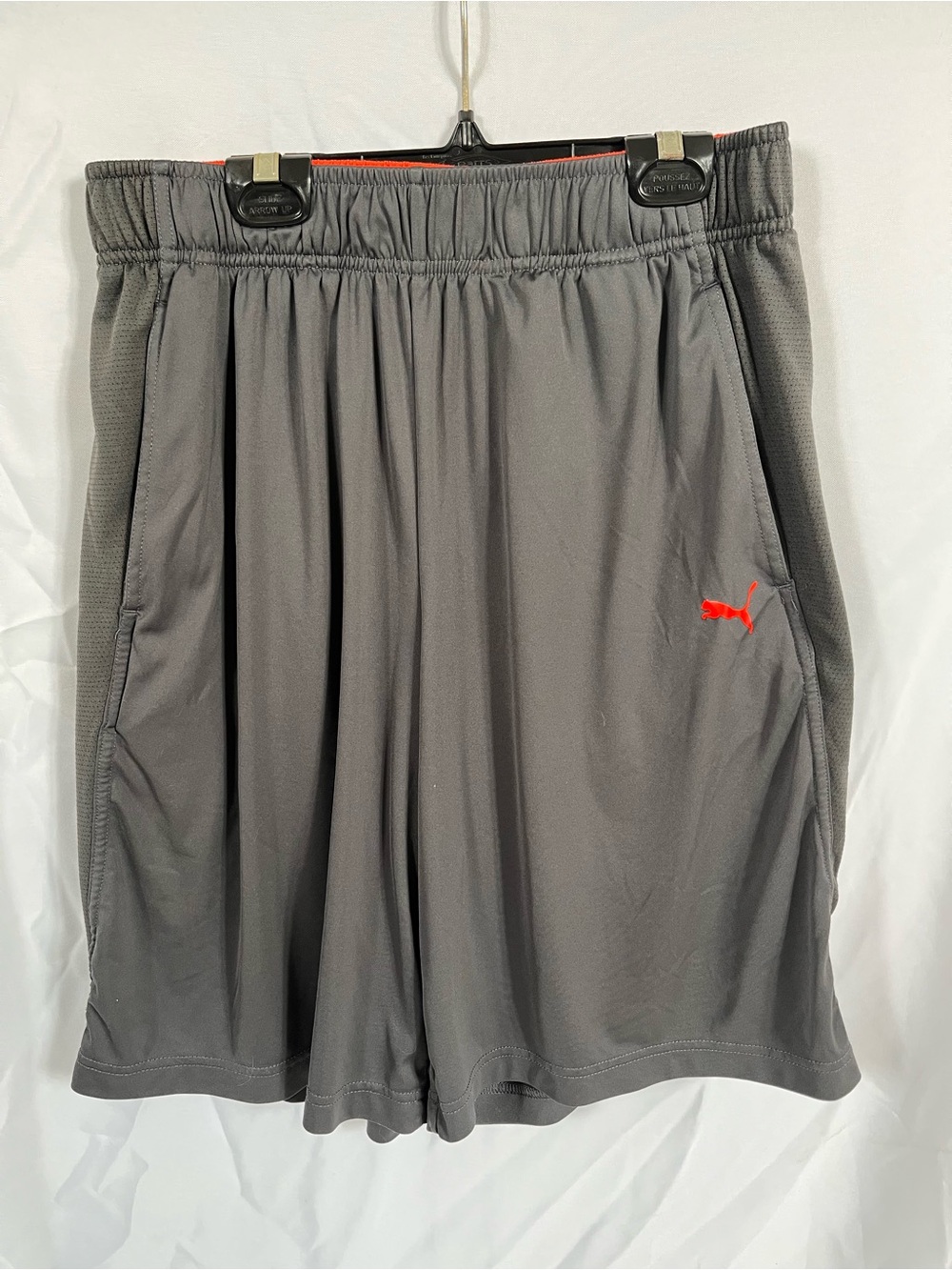 Puma Men’s Gray Athletic Shorts with Red Puma Logo